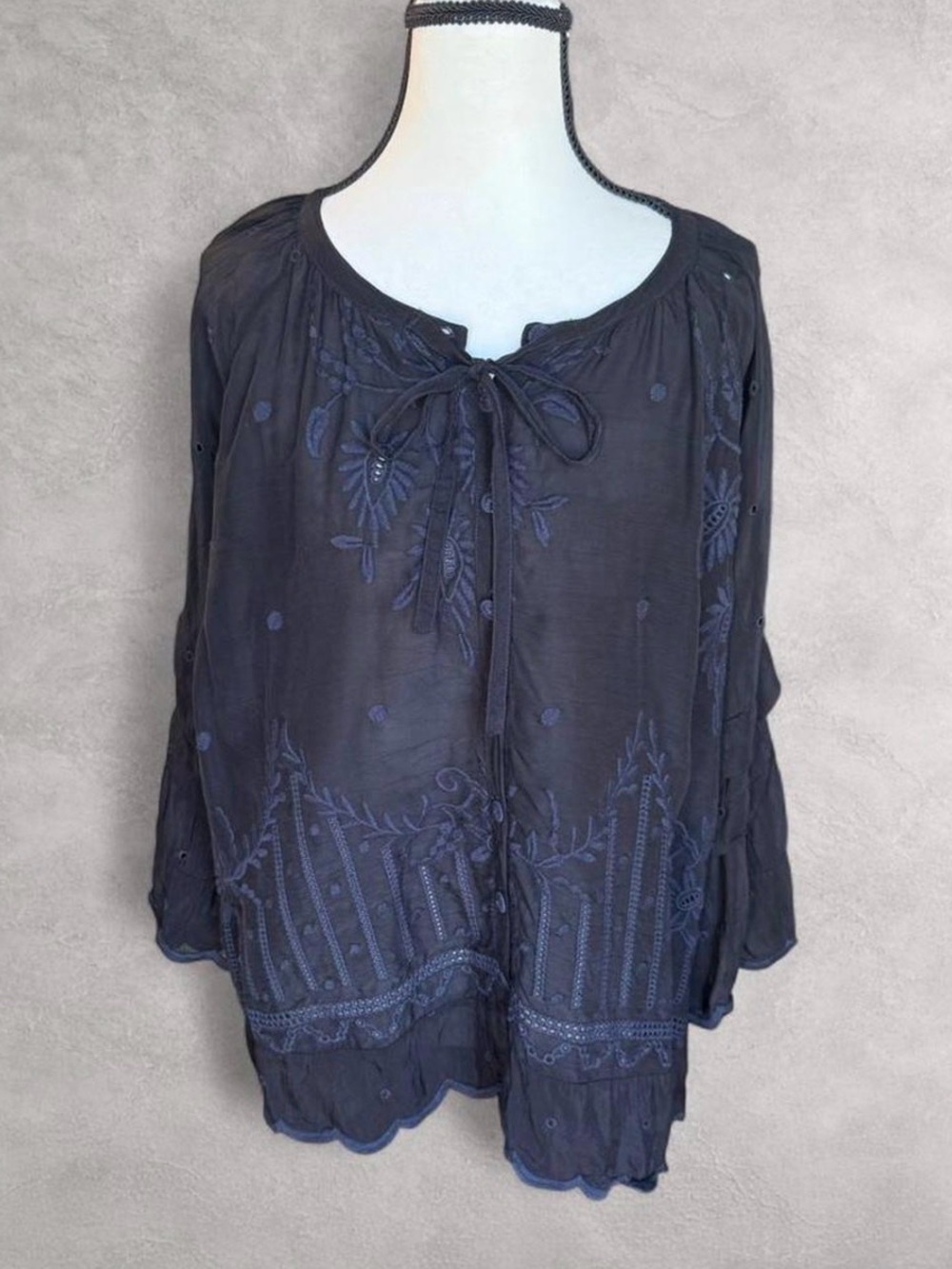 Johnny Was Embroidered Boho Tunic Blouse - S
